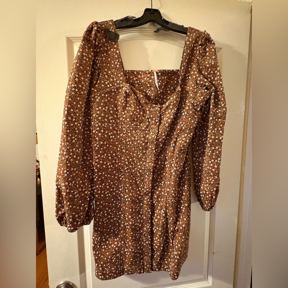 Free People Brown Long Sleeve Puff Sundress